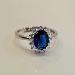 Anello Kate in Argento925 con Pietra Blu e Zirconi Bianchi