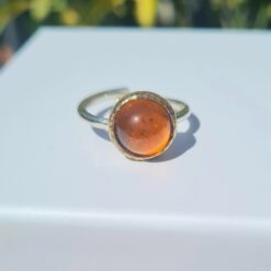 Anello in Argento 925 con bordino in Bronzo e Pietra Arancione chiaro Cabochon