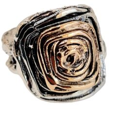 Ursumando Anello Ghirigori Quadrato Argento Bronzo Martellato Artigianale AN457