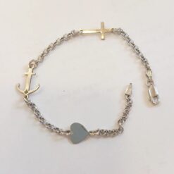 Bracciale in Argento925 Fede, Speranza e Carità con Cuore Ancora e Croce 19 cm