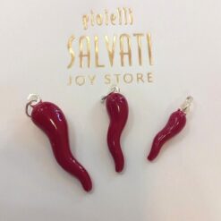 Ciondolo Corno in Argento925 smaltato rosso 3 misure