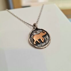 Girocollo in Argento 925 e Bronzo martellato Simbolo 'Elefante'