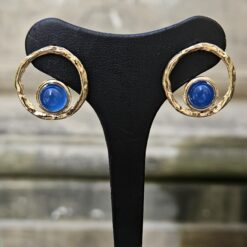 Orecchini MAEVA Bronzo Argento925 cerchio martellato con Cianite Blu