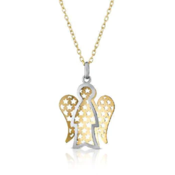 Collana con Angelo Ali traforo Stelle in Oro Bianco e Giallo NKT253