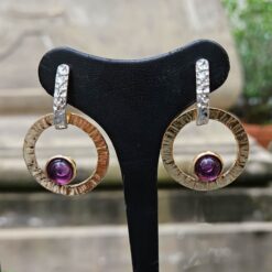 Orecchini Cerchi con Ametista Viola in Argento e Bronzo