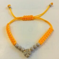 Bracciale Quadrifoglio Zirconi Bianchi e Sfere Argento925 con cordino Giallo