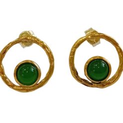 Orecchini MAEVA Bronzo Argento925 cerchio martellato con Agata Verde