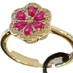 Anello in Argento925 Fiore con Pietre Rosse e Bianche