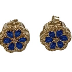 Orecchini Fiore Argento925 a Bottone con Pietre Blu e Bianche