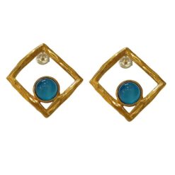 Ursumando Orecchini Rombo Argento925 e Bronzo con Agata Blu OR1034