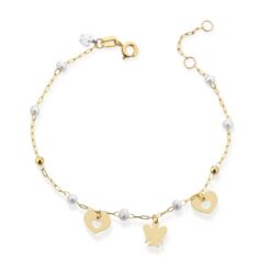 Roberto Giannotti Bracciale Oro con Perle Cuori e Angelo NKT406