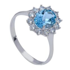 Anello Kate in Argento925 con Pietra Azzurra e Zirconi Bianchi