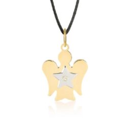 COLLANA PENDENTE ANGELO IN ORO GIALLO CON STELLA ORO BIANCO E DIAMANTE - PZ685
