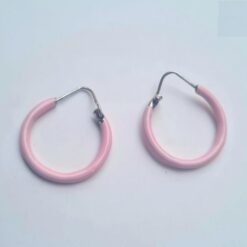 Orecchini Cerchio Argento 925 con smalto rosa 2 cm diam