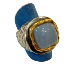 Anello MAEVA fascia martellata riquadro Acquamarina Milk Argento925 e Bronzo