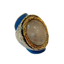 Anello MAEVA fascia martellata ovale Quarzo Rosa Argento925 e Bronzo