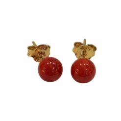 Orecchini con Sfere di Corallo mediterraneo 5,5 mm in Oro giallo 750/ooo(18kt)