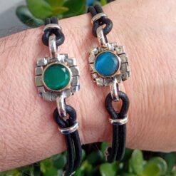 Bracciale uomo MAEVA serie Mosaico con Pietra Argento925 e Bronzo con cuoio