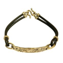 Bracciale Uomo MAEVA Targhetta Martellata Argento925 e cuoio