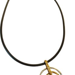 Collana due cerchi martellati Argento e Bronzo con Pietra Lav.Artigianale